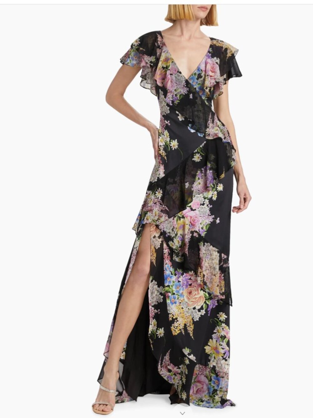 Evening Gown Floral on Black Rickie Freeman for Teri Jon SZ 16